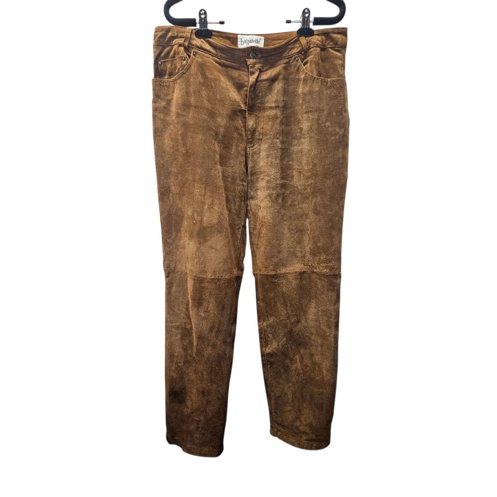 Vintage 90s Bagatelle Brown Suede Leather Pants Sz 12 High Rise Straight Leg